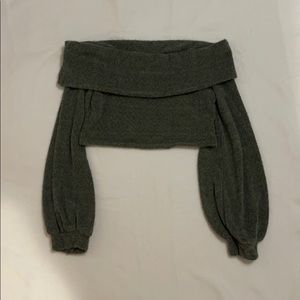 Cropped Off The Shoulder Balloon Sleeve Sweater